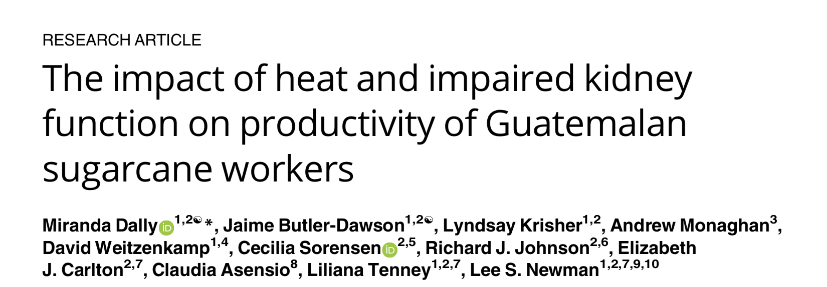Dally et al. (2018): The impact of heat and impaired kidney function on productivity of Guatemalan sugarcane workers